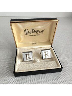 Swank Initial R Cufflinks Silver Tone in Original Box 1950s 1960s